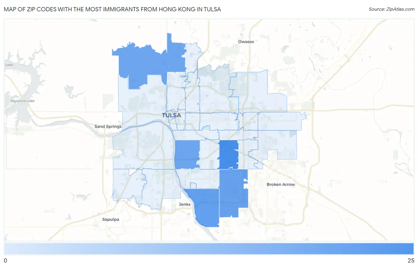 Zip Codes with the Most Immigrants from Hong Kong in Tulsa Map