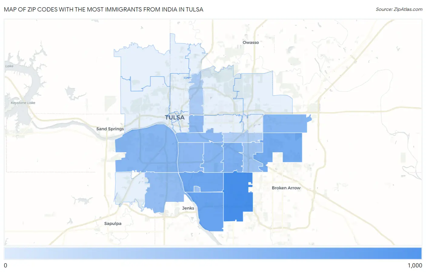 Zip Codes with the Most Immigrants from India in Tulsa Map