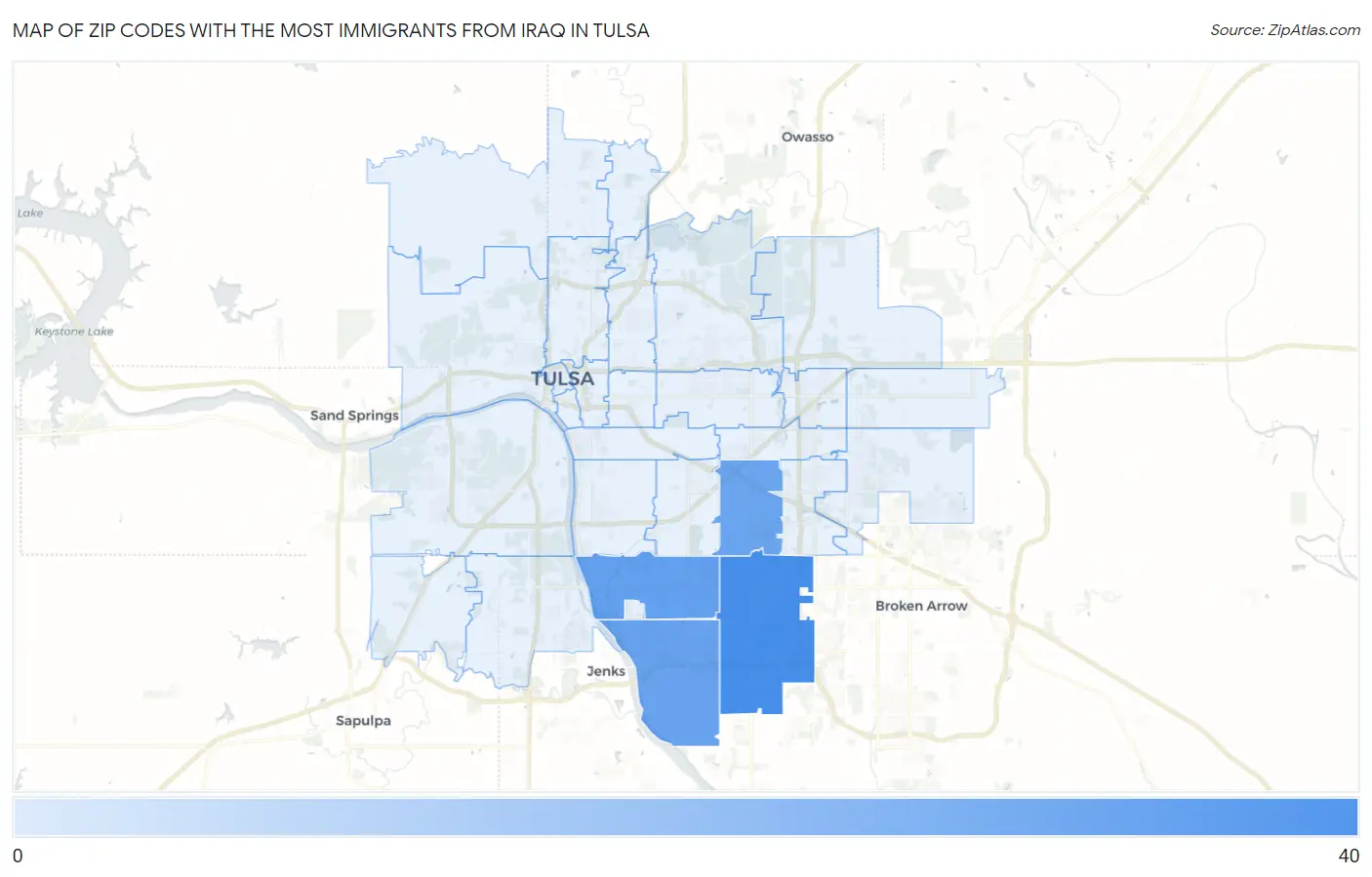 Zip Codes with the Most Immigrants from Iraq in Tulsa Map