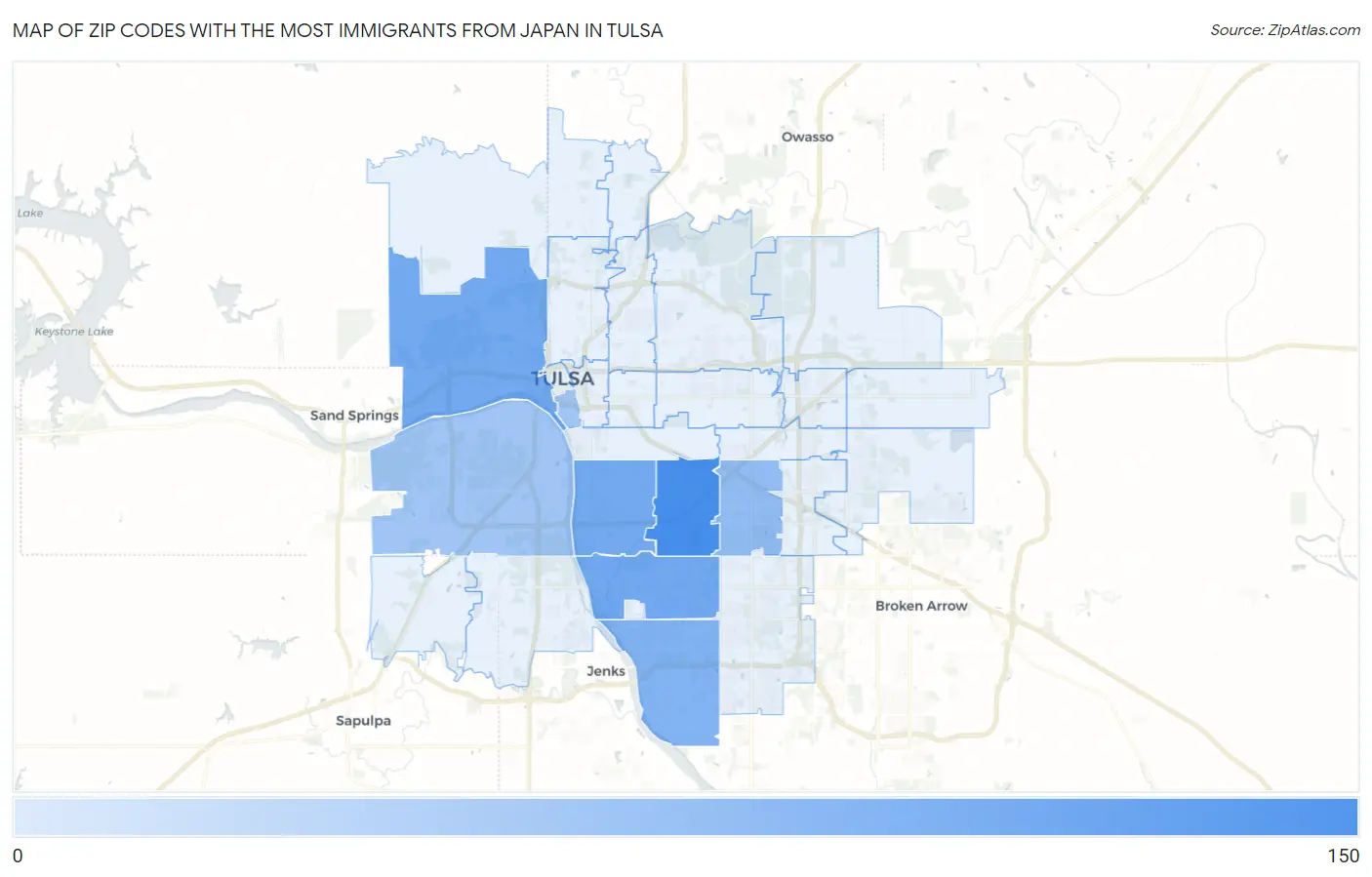 Zip Codes with the Most Immigrants from Japan in Tulsa Map