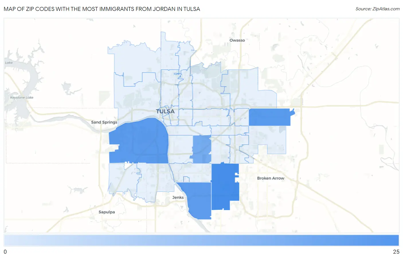 Zip Codes with the Most Immigrants from Jordan in Tulsa Map