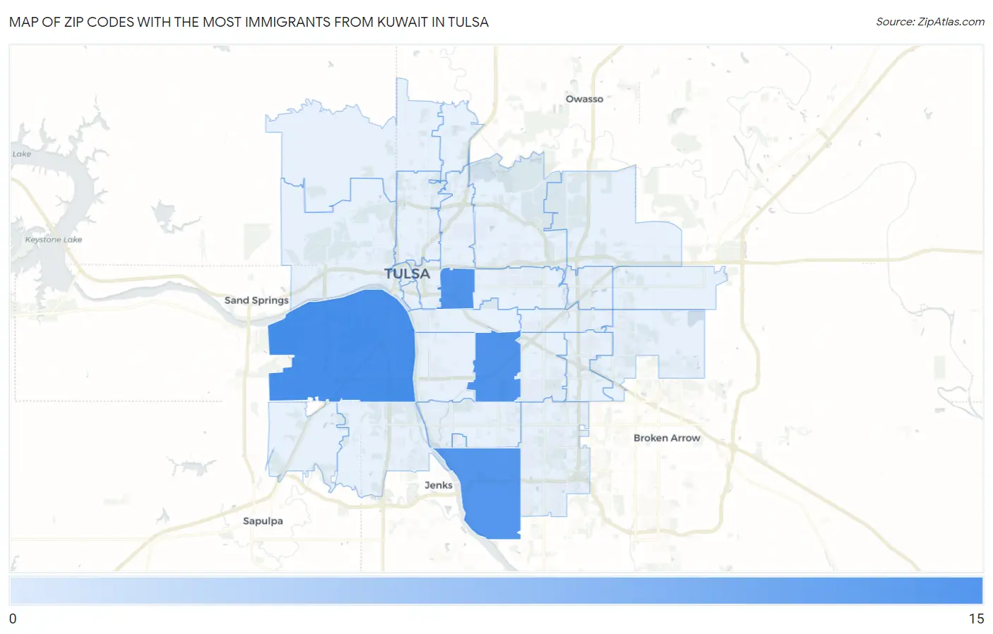 Zip Codes with the Most Immigrants from Kuwait in Tulsa Map