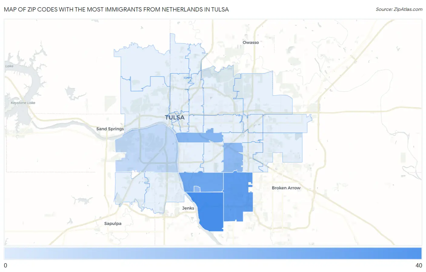 Zip Codes with the Most Immigrants from Netherlands in Tulsa Map
