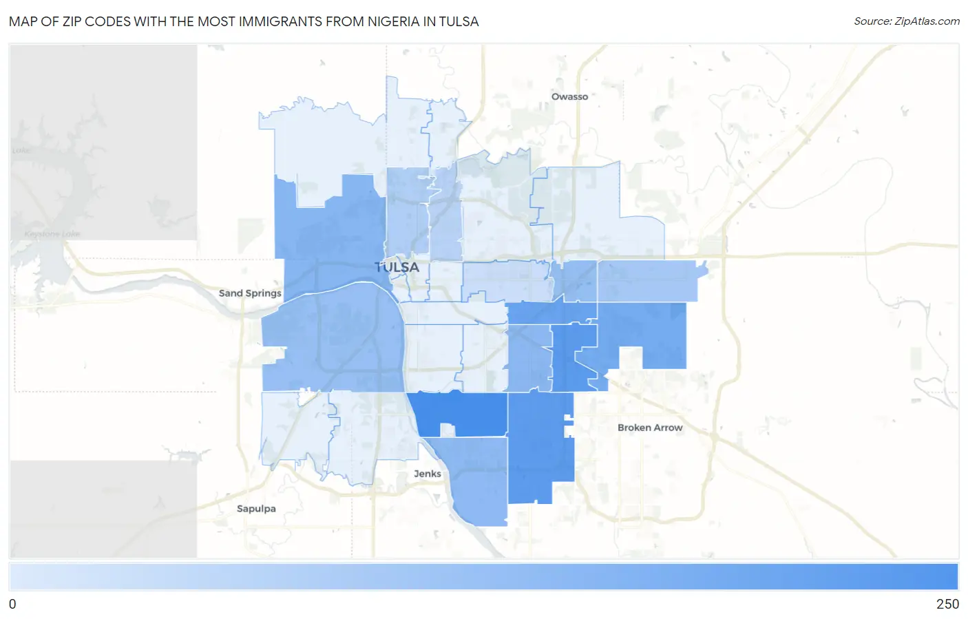 Zip Codes with the Most Immigrants from Nigeria in Tulsa Map