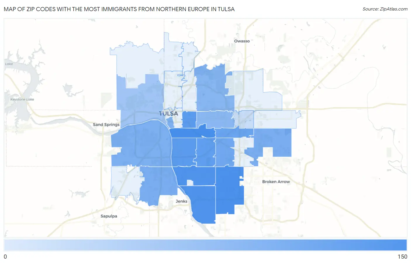 Zip Codes with the Most Immigrants from Northern Europe in Tulsa Map