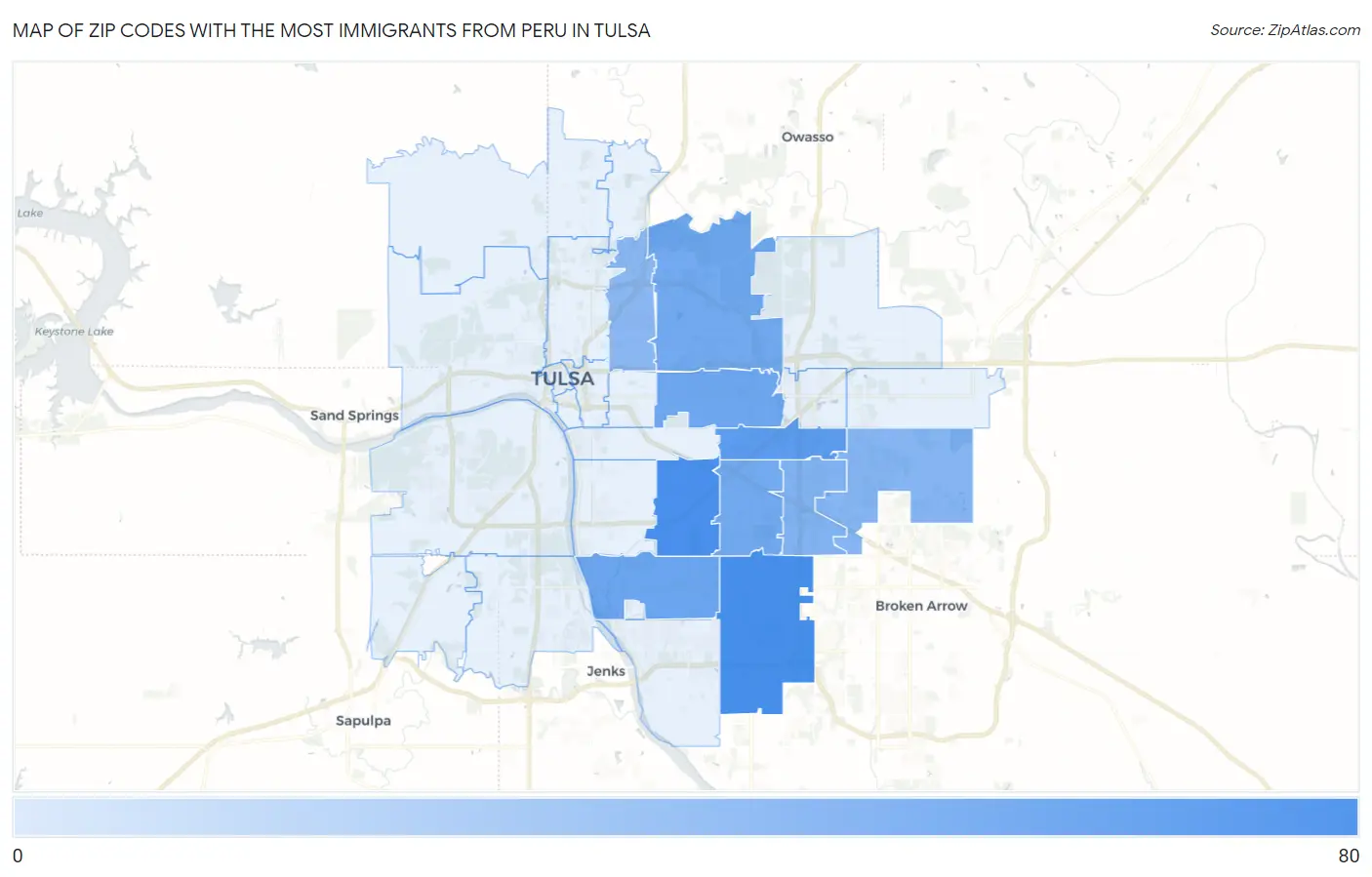 Zip Codes with the Most Immigrants from Peru in Tulsa Map