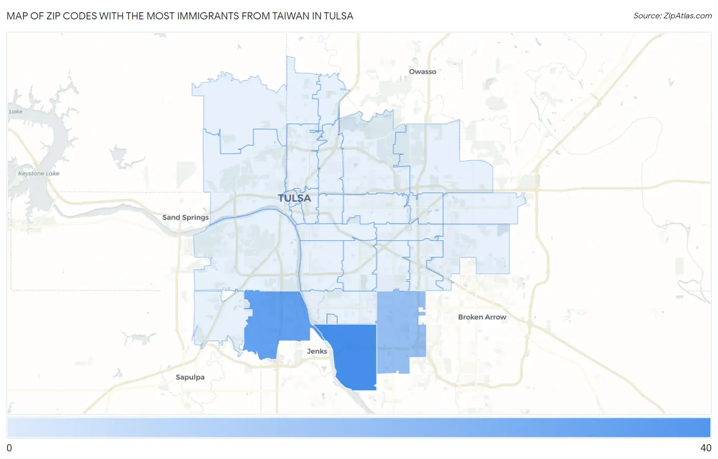 Zip Codes with the Most Immigrants from Taiwan in Tulsa Map