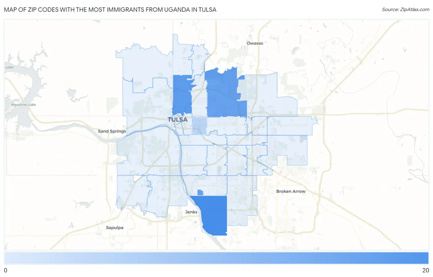 Zip Codes with the Most Immigrants from Uganda in Tulsa Map