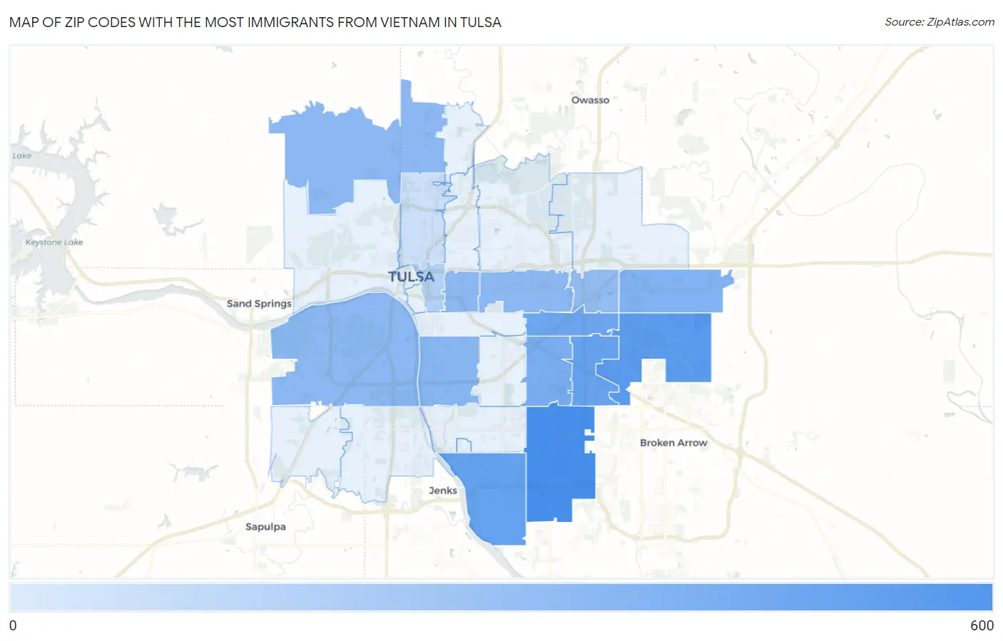 Zip Codes with the Most Immigrants from Vietnam in Tulsa Map