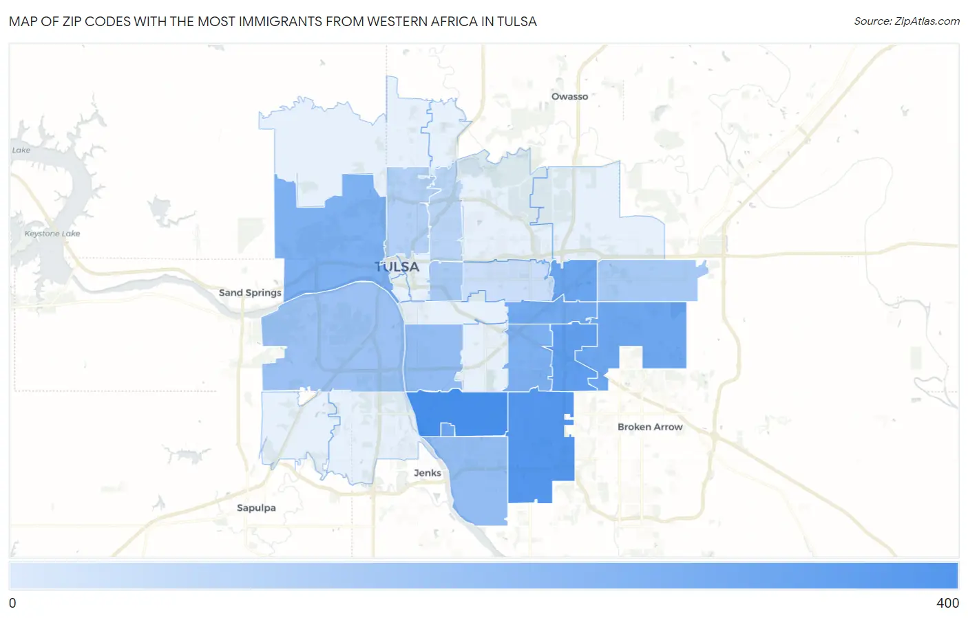 Zip Codes with the Most Immigrants from Western Africa in Tulsa Map