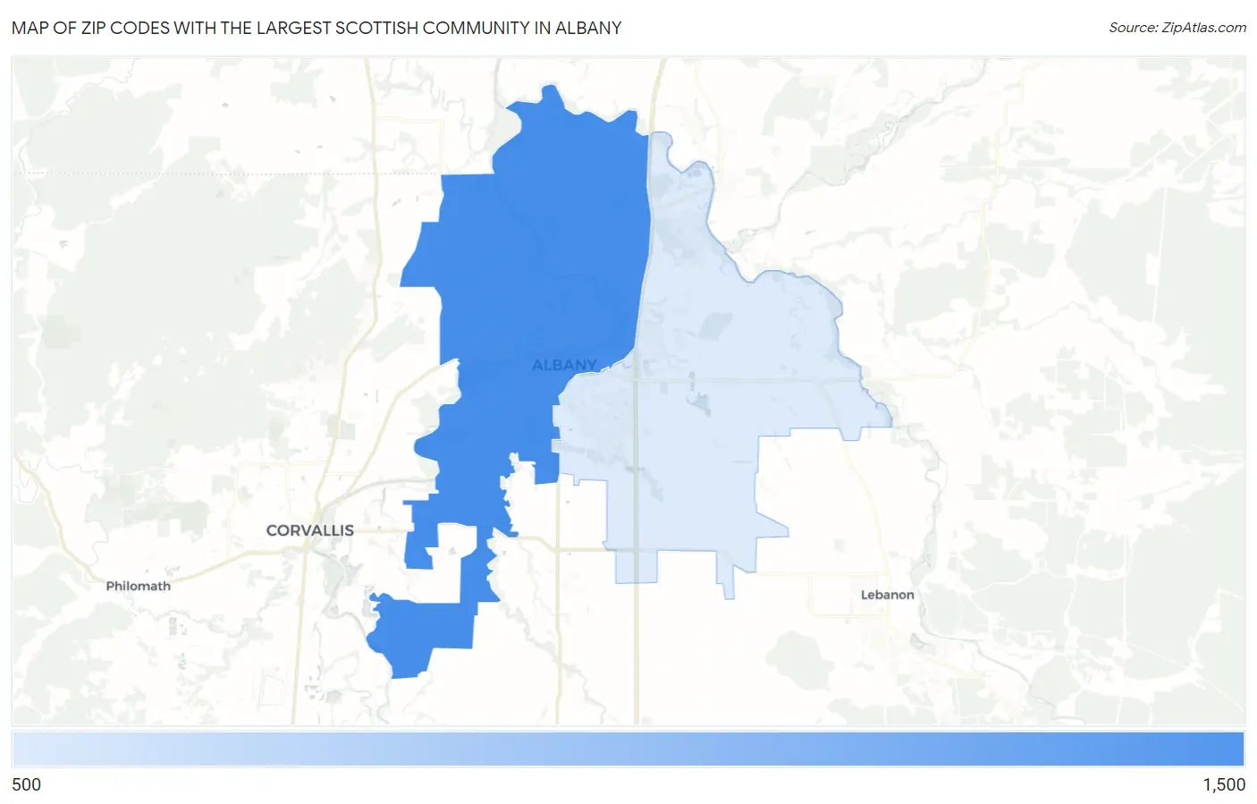 Zip Codes with the Largest Scottish Community in Albany Map
