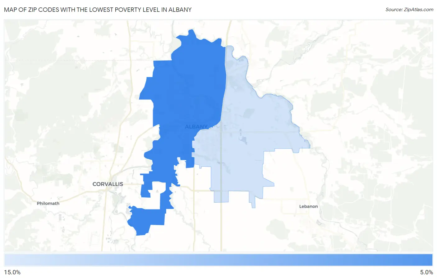 Zip Codes with the Lowest Poverty Level in Albany Map