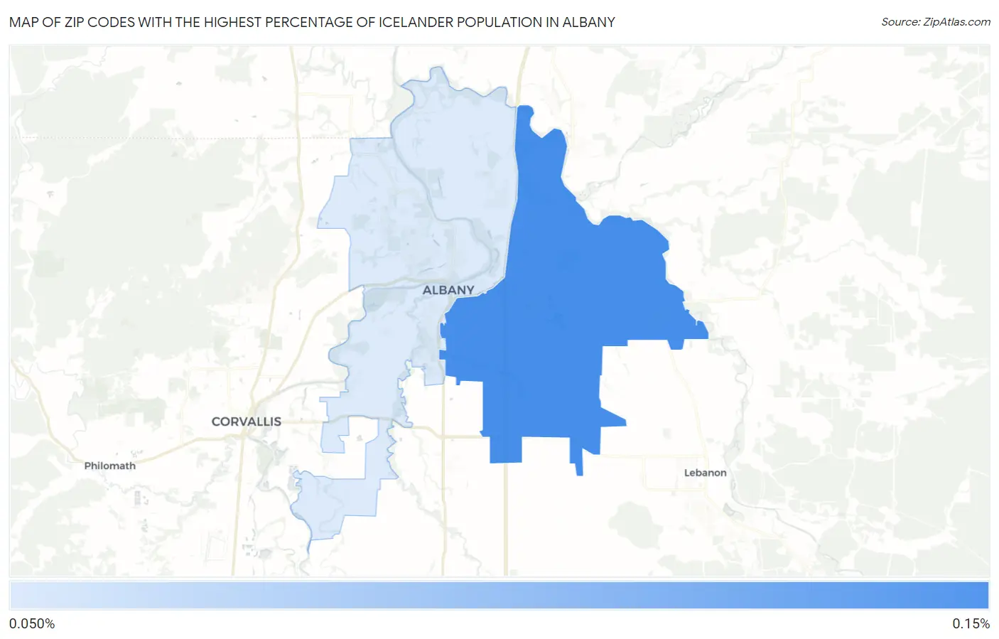 Zip Codes with the Highest Percentage of Icelander Population in Albany Map
