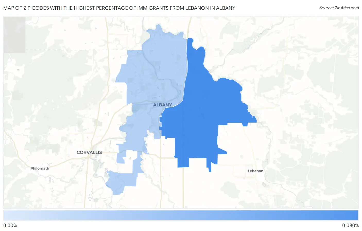 Zip Codes with the Highest Percentage of Immigrants from Lebanon in Albany Map