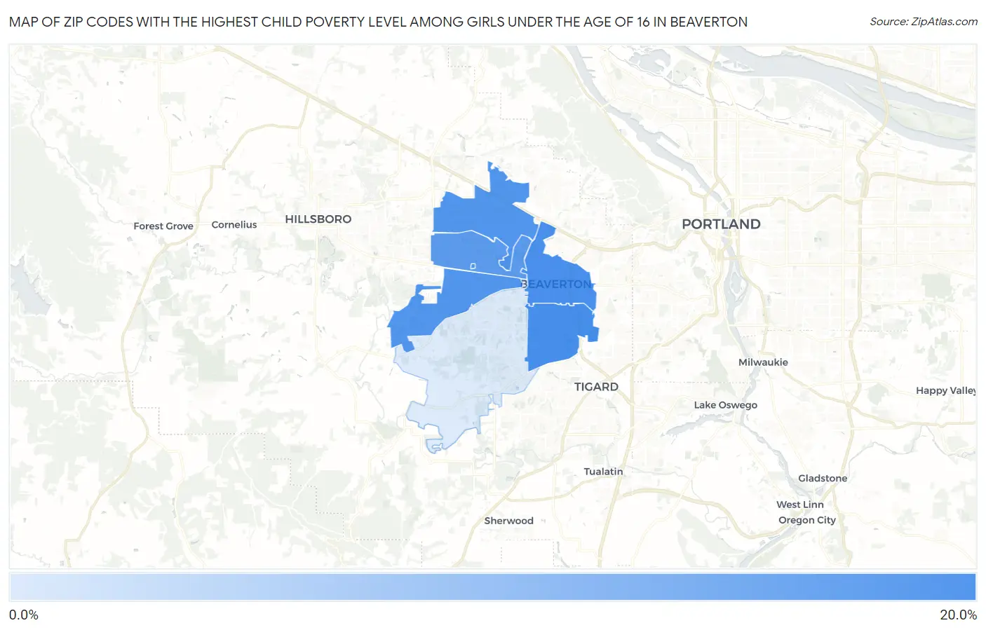 Zip Codes with the Highest Child Poverty Level Among Girls Under the Age of 16 in Beaverton Map