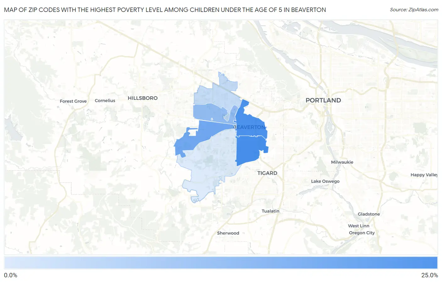 Zip Codes with the Highest Poverty Level Among Children Under the Age of 5 in Beaverton Map