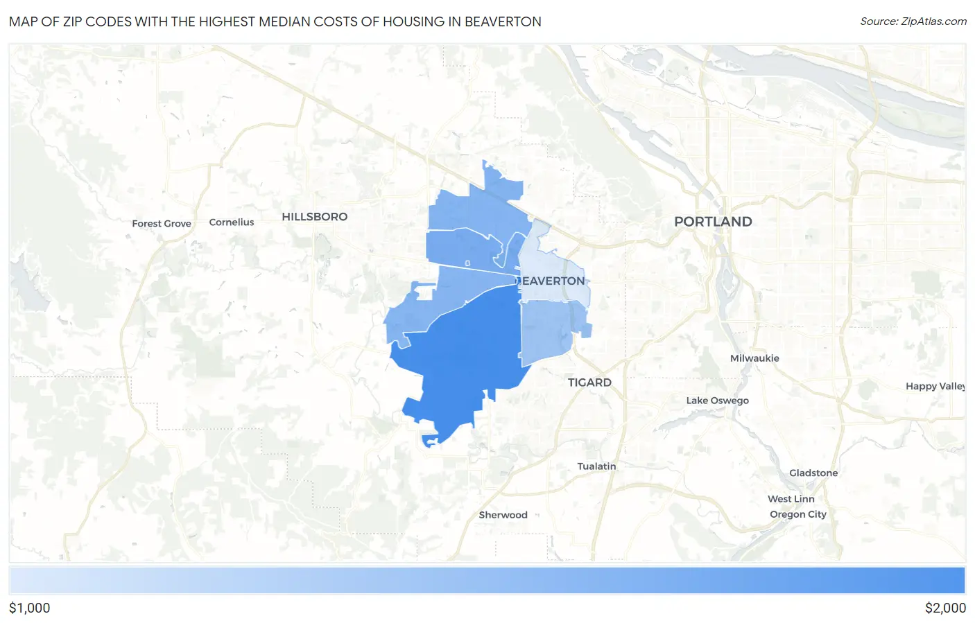 Zip Codes with the Highest Median Costs of Housing in Beaverton Map