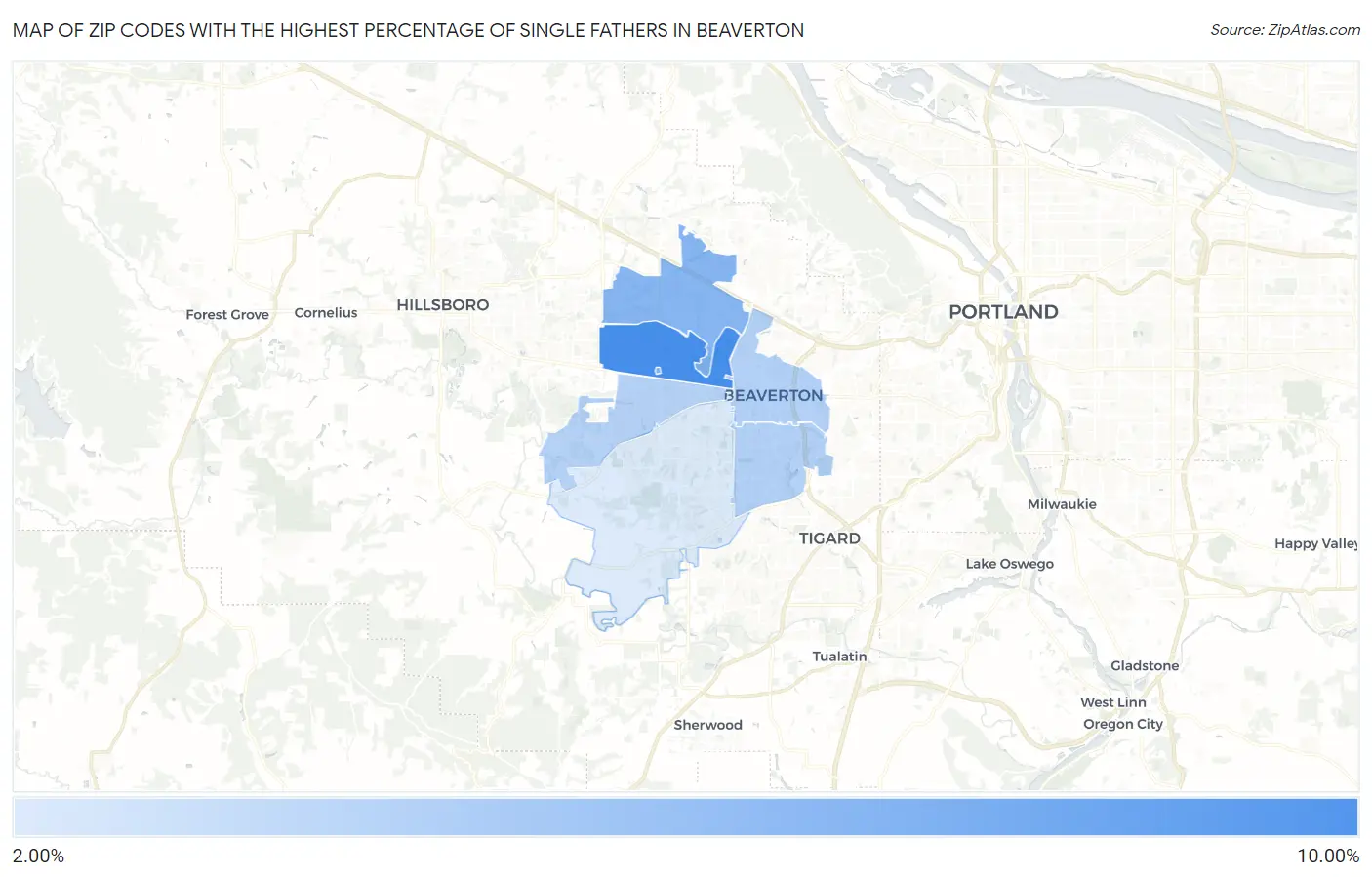 Zip Codes with the Highest Percentage of Single Fathers in Beaverton Map