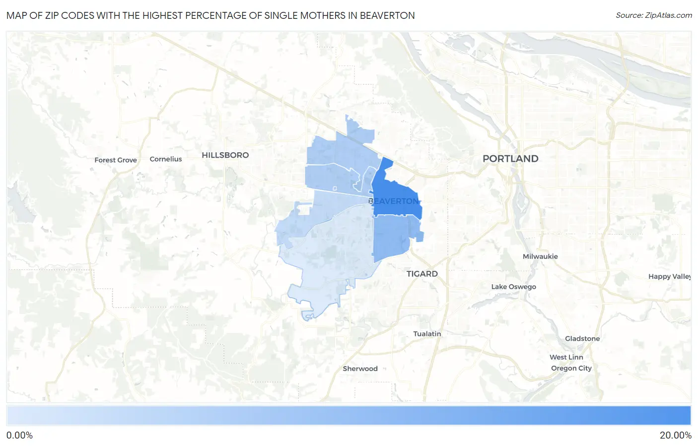 Zip Codes with the Highest Percentage of Single Mothers in Beaverton Map