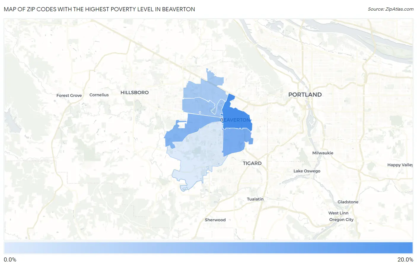 Zip Codes with the Highest Poverty Level in Beaverton Map