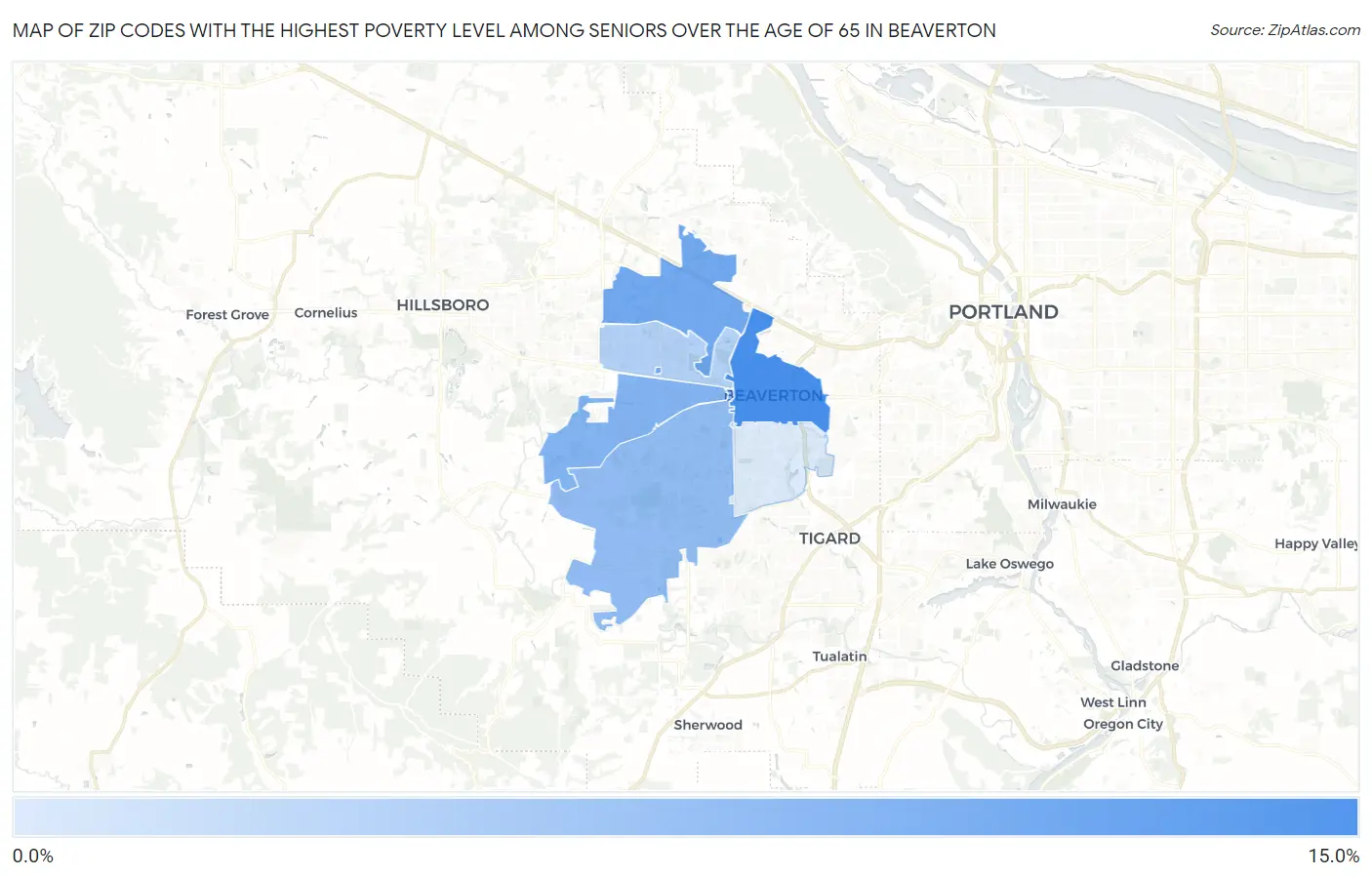 Zip Codes with the Highest Poverty Level Among Seniors Over the Age of 65 in Beaverton Map