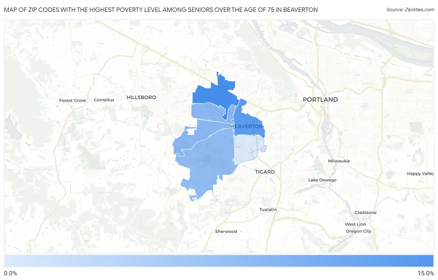 Zip Codes with the Highest Poverty Level Among Seniors Over the Age of 75 in Beaverton Map
