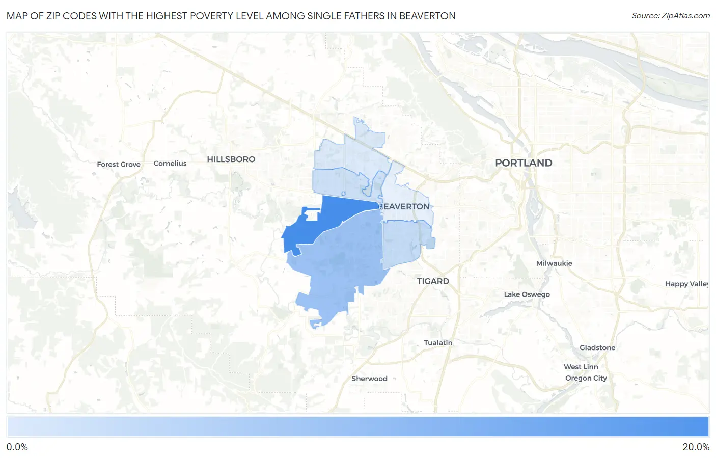 Zip Codes with the Highest Poverty Level Among Single Fathers in Beaverton Map