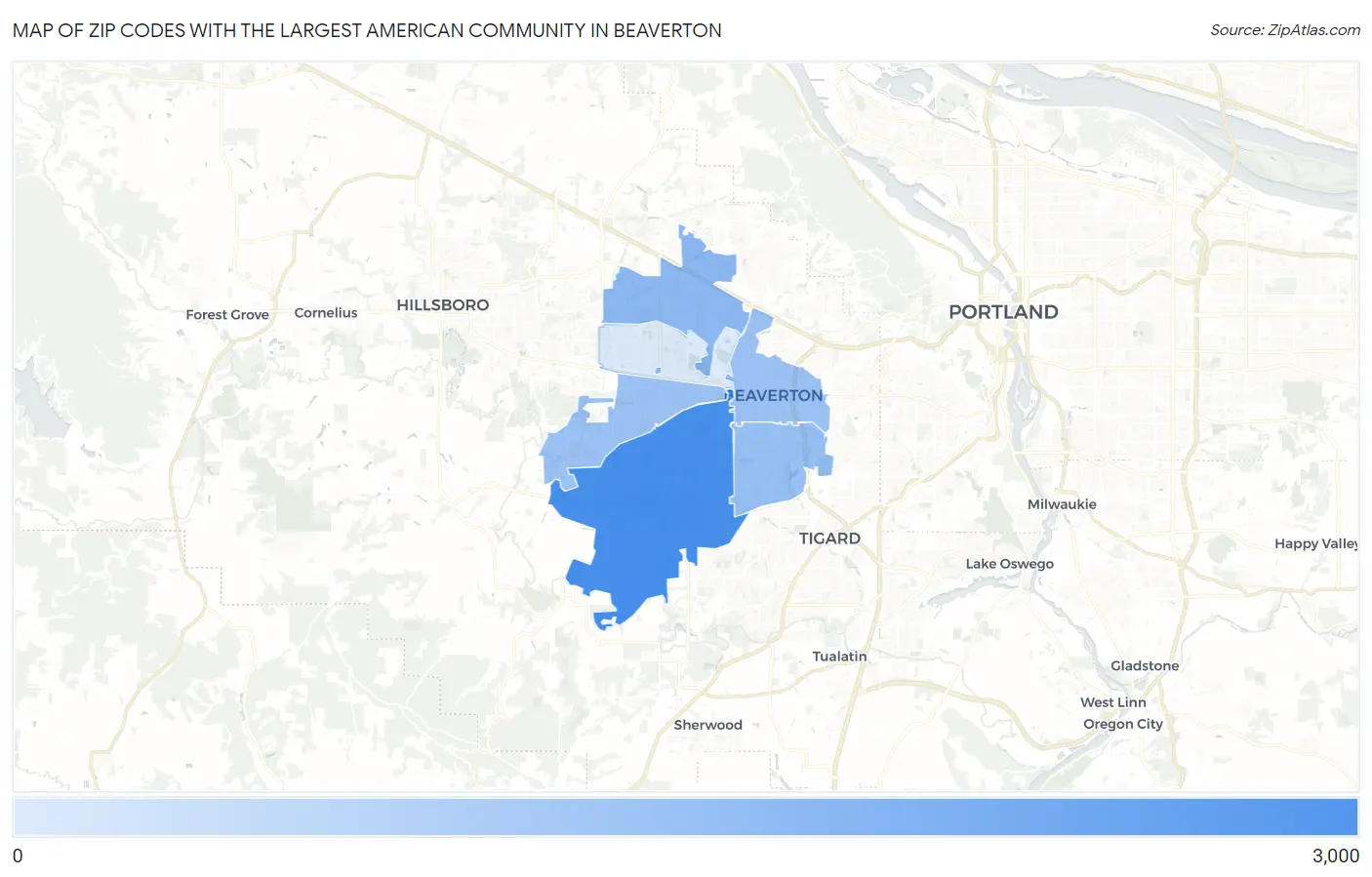 Zip Codes with the Largest American Community in Beaverton Map
