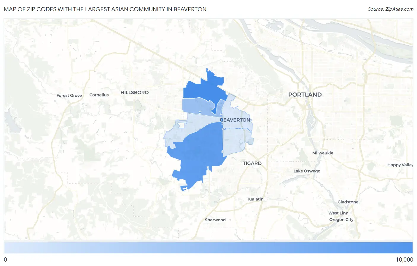 Zip Codes with the Largest Asian Community in Beaverton Map
