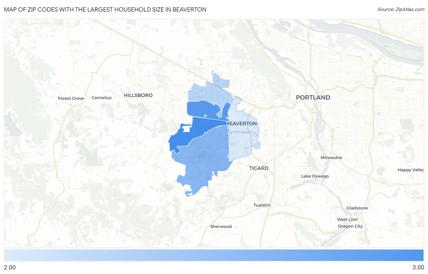 Zip Codes with the Largest Household Size in Beaverton Map