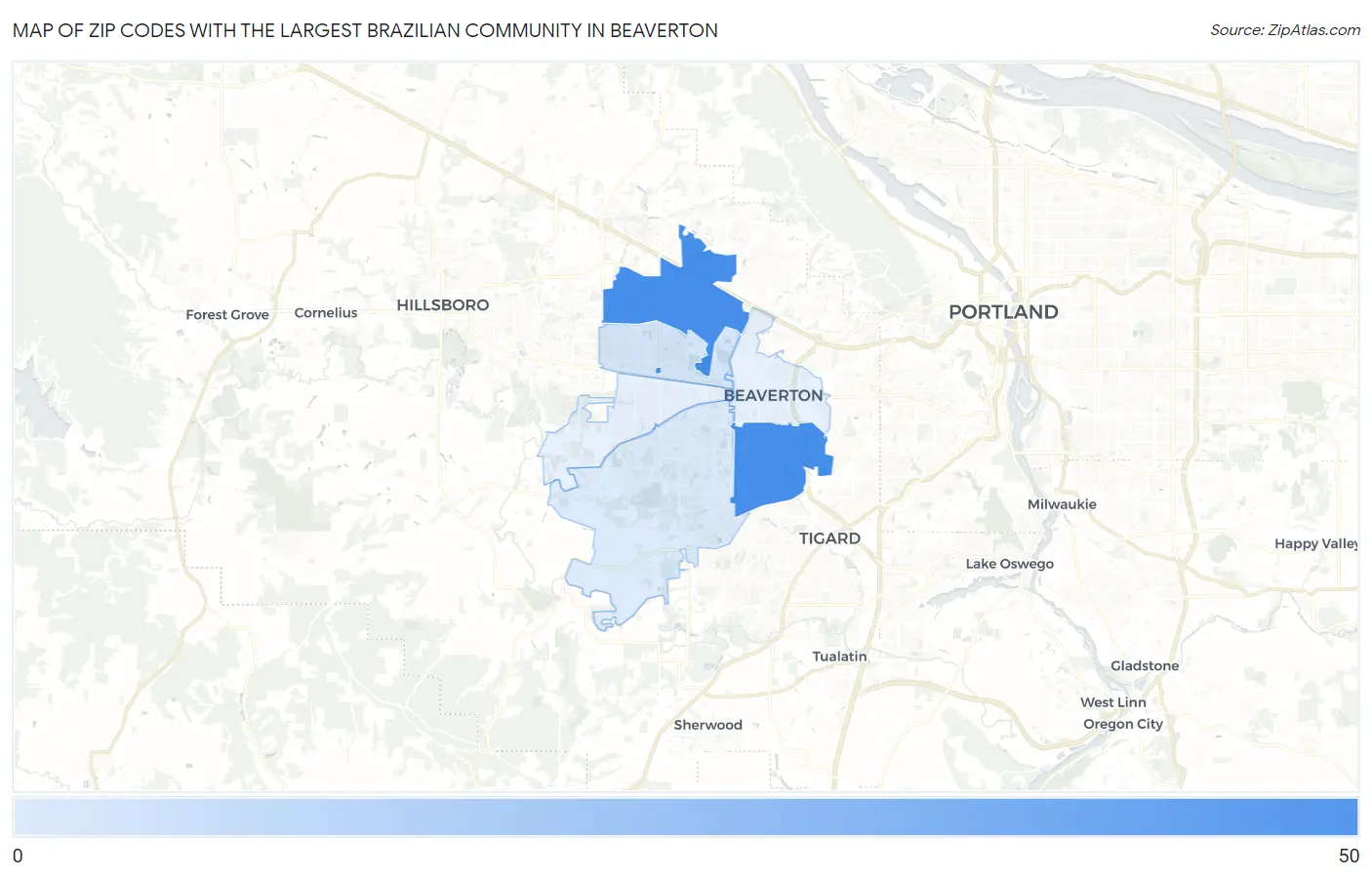 Zip Codes with the Largest Brazilian Community in Beaverton Map