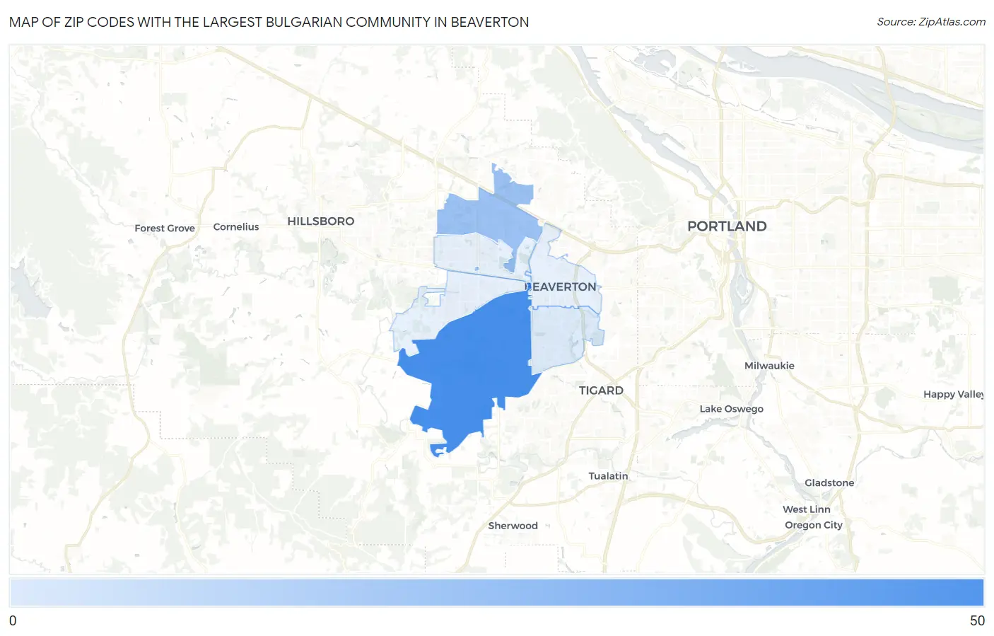 Zip Codes with the Largest Bulgarian Community in Beaverton Map