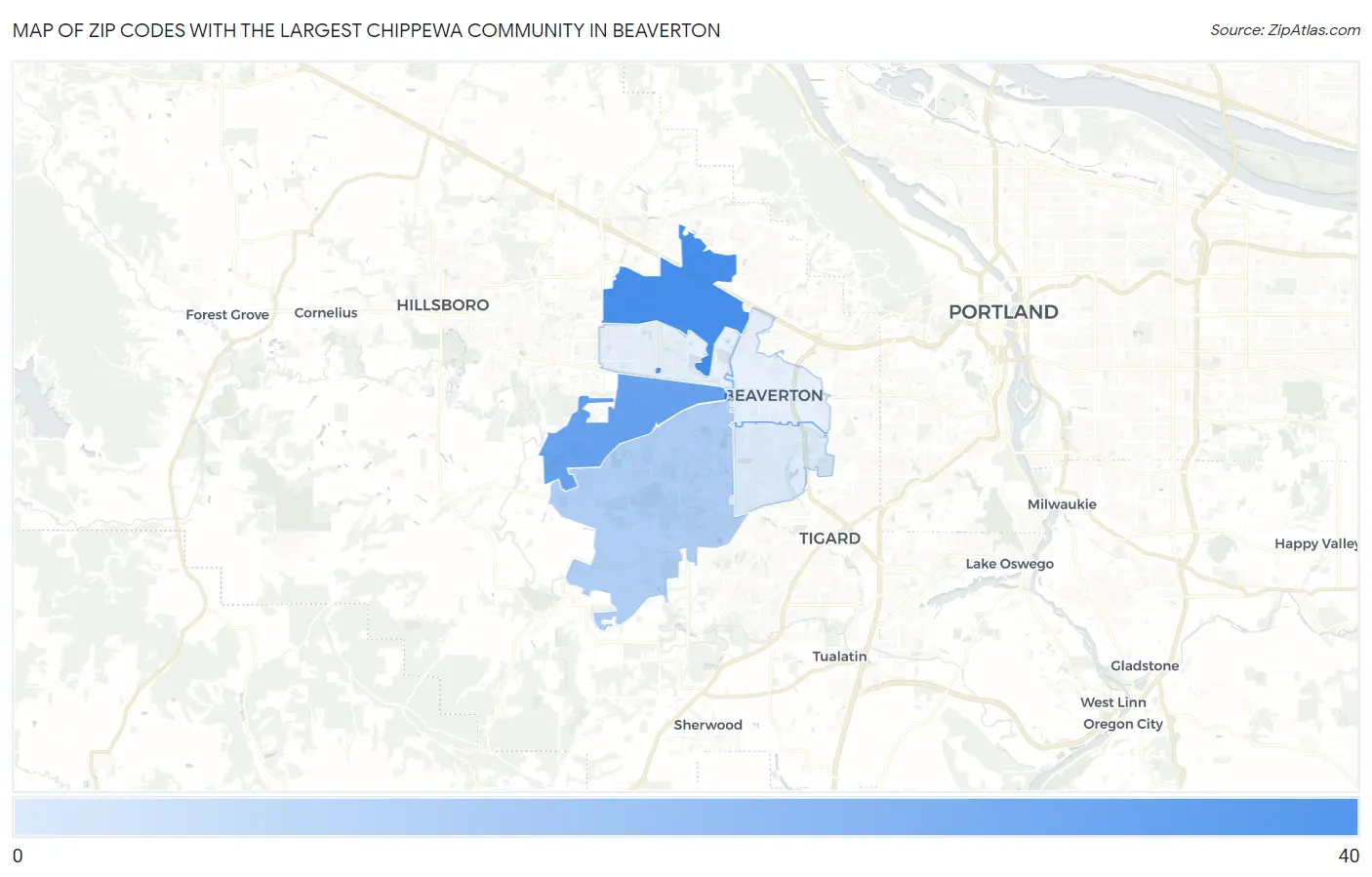 Zip Codes with the Largest Chippewa Community in Beaverton Map