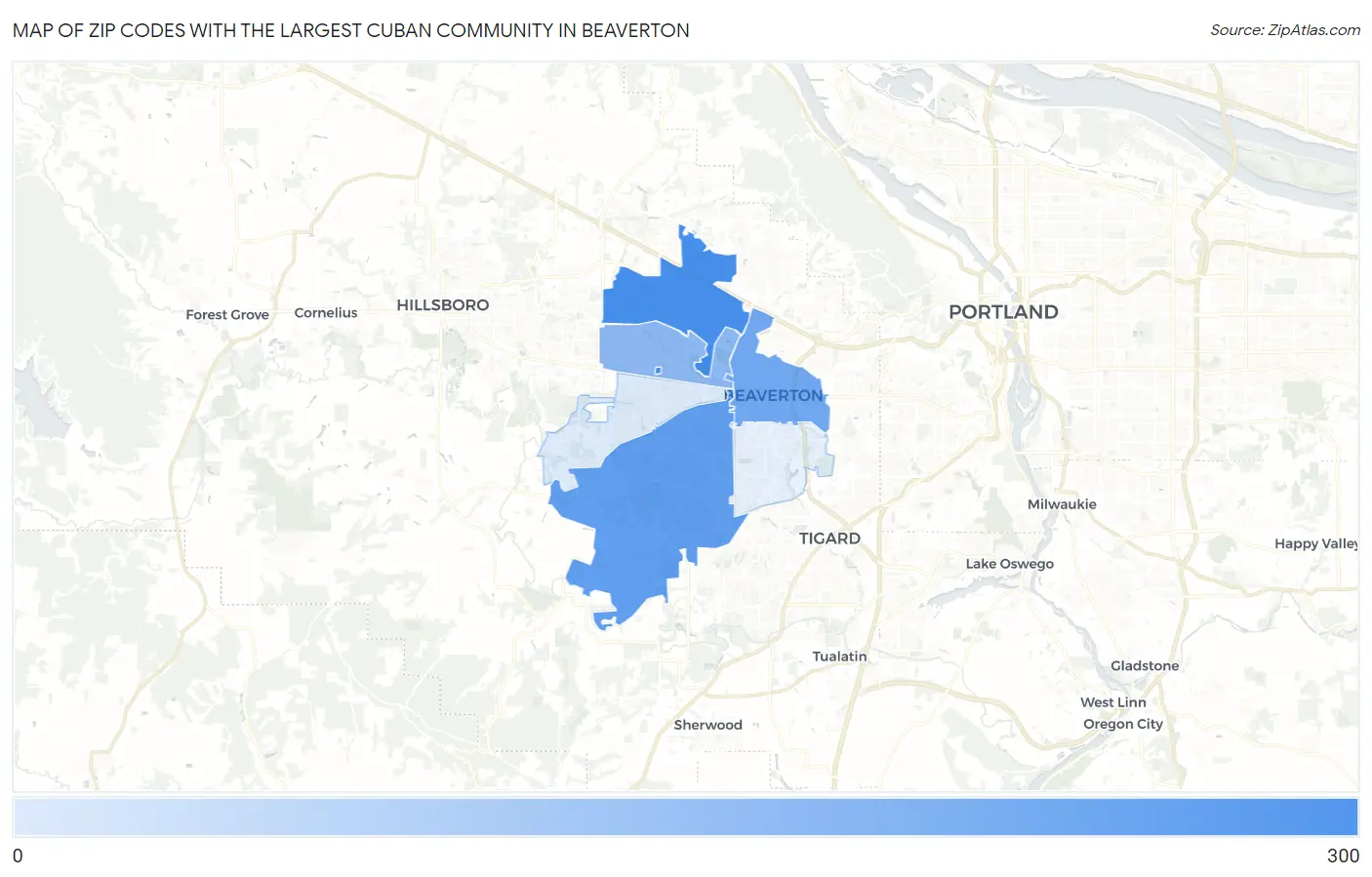 Zip Codes with the Largest Cuban Community in Beaverton Map