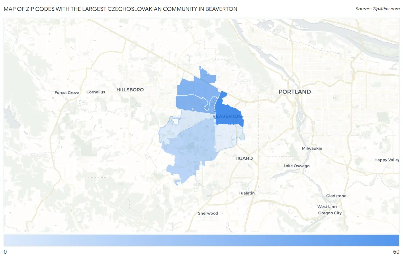 Zip Codes with the Largest Czechoslovakian Community in Beaverton Map