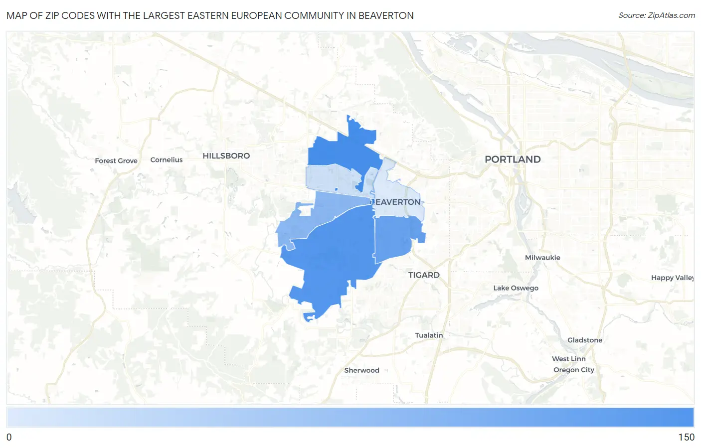 Zip Codes with the Largest Eastern European Community in Beaverton Map
