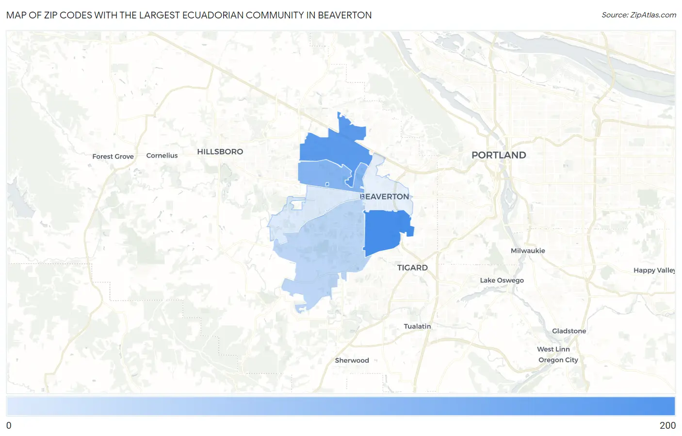 Zip Codes with the Largest Ecuadorian Community in Beaverton Map