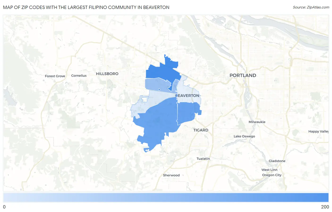 Zip Codes with the Largest Filipino Community in Beaverton Map