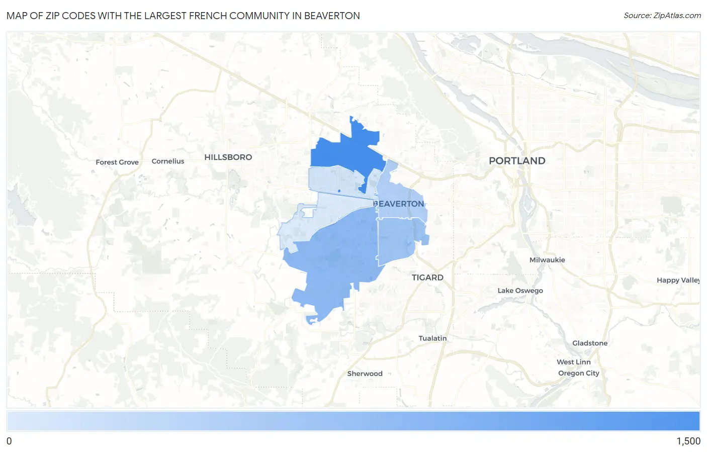 Zip Codes with the Largest French Community in Beaverton Map