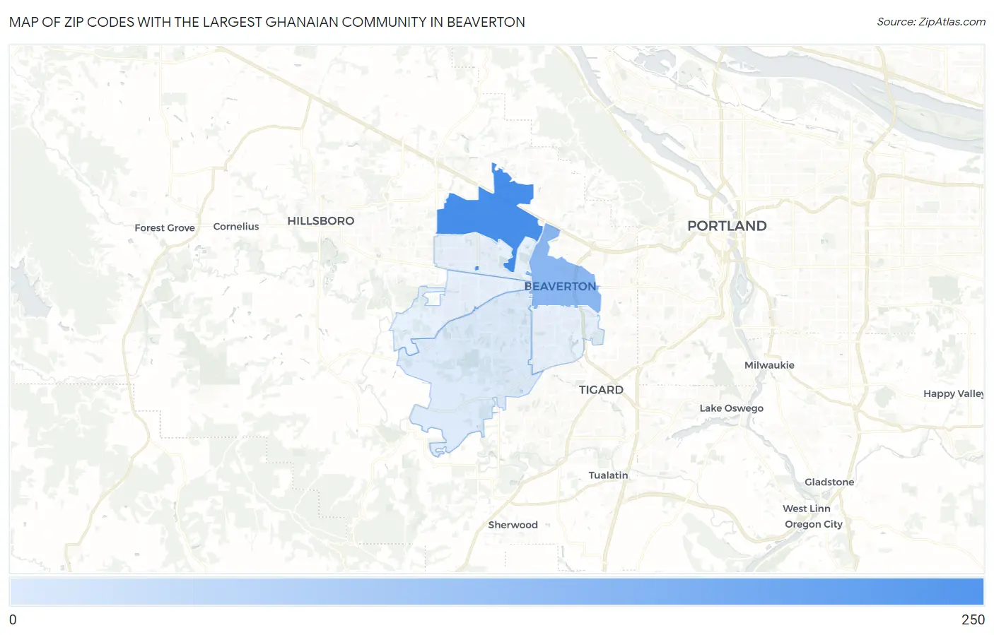 Zip Codes with the Largest Ghanaian Community in Beaverton Map