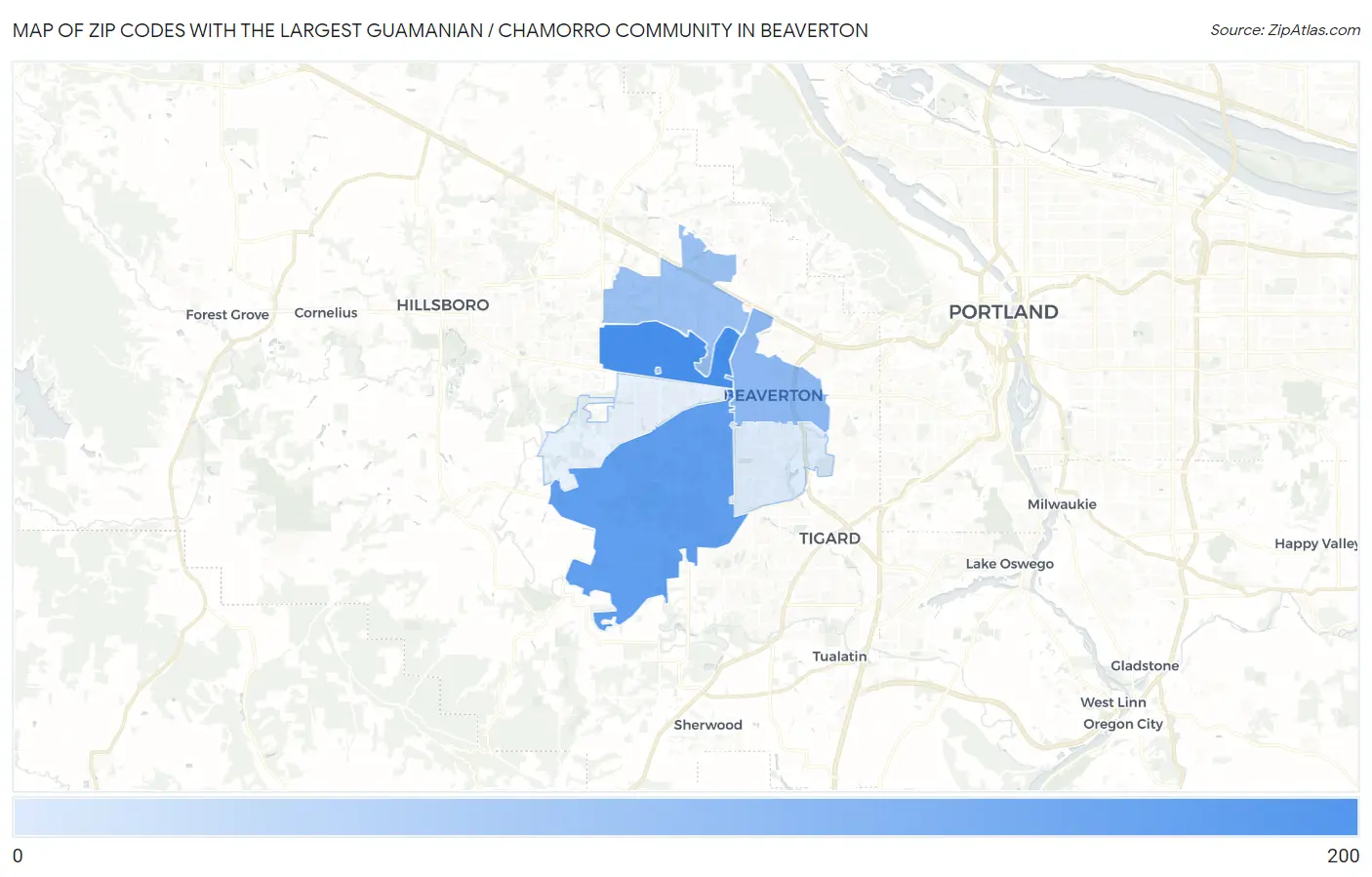Zip Codes with the Largest Guamanian / Chamorro Community in Beaverton Map