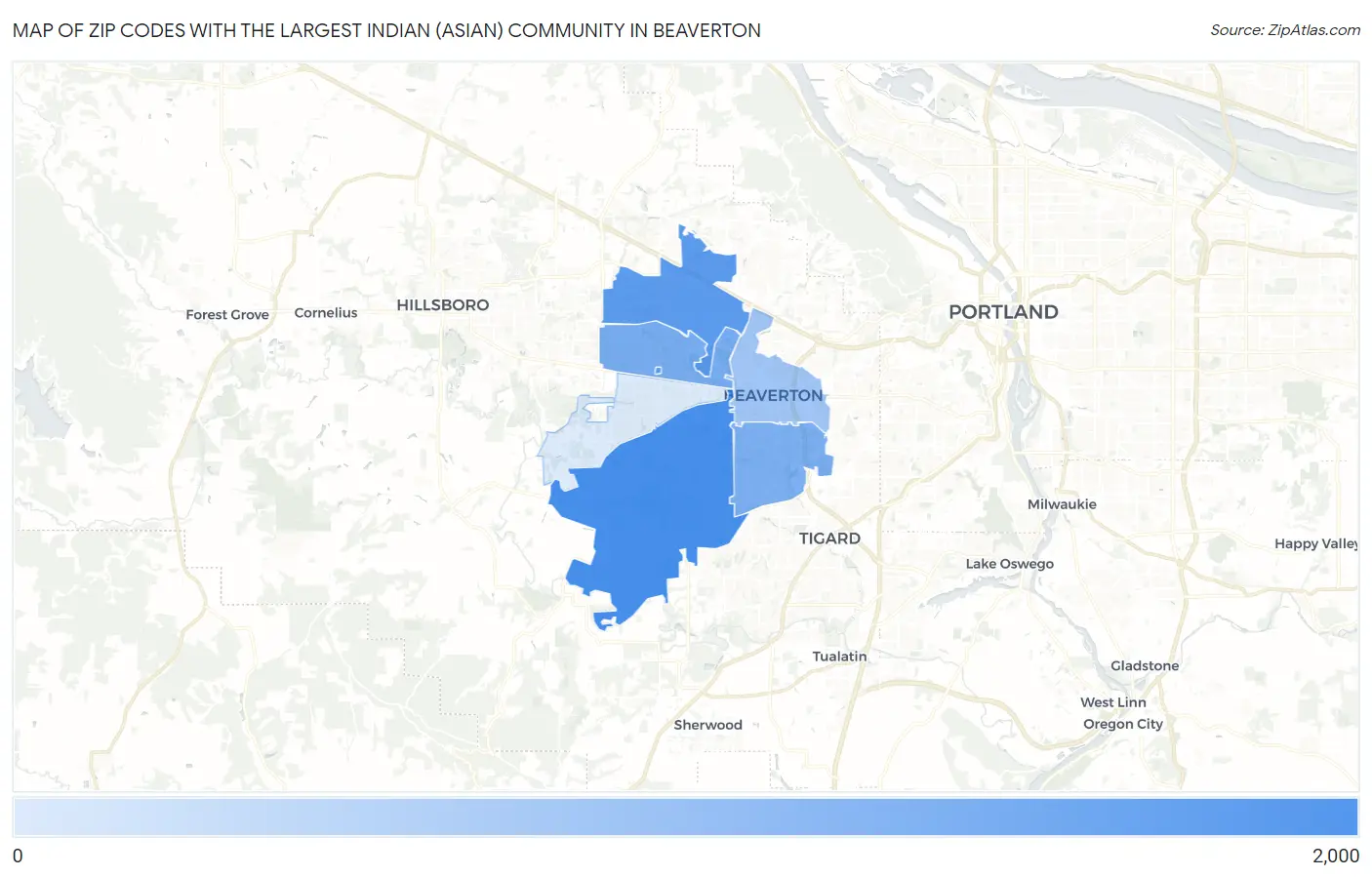 Zip Codes with the Largest Indian (Asian) Community in Beaverton Map