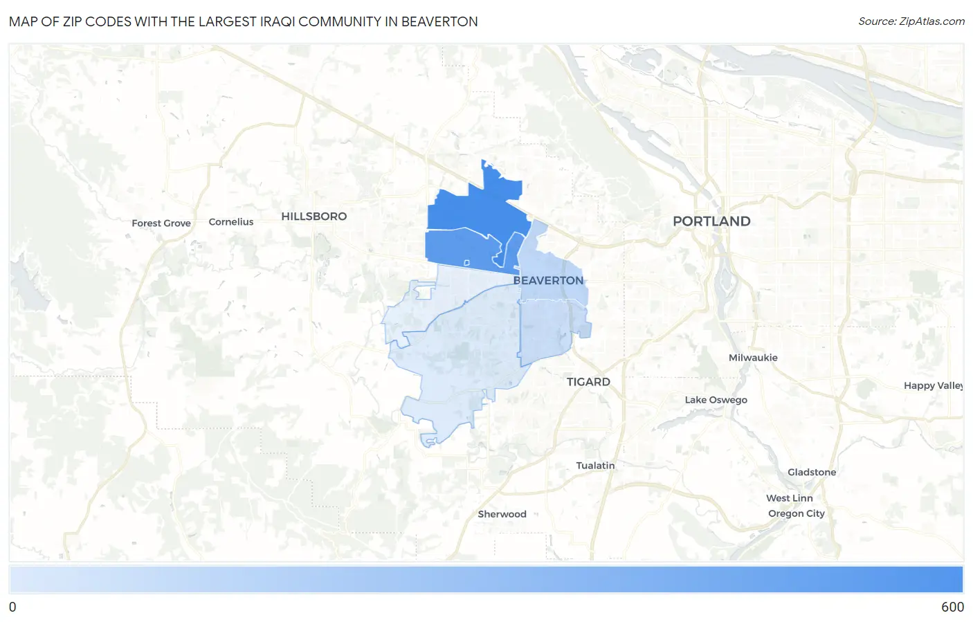 Zip Codes with the Largest Iraqi Community in Beaverton Map