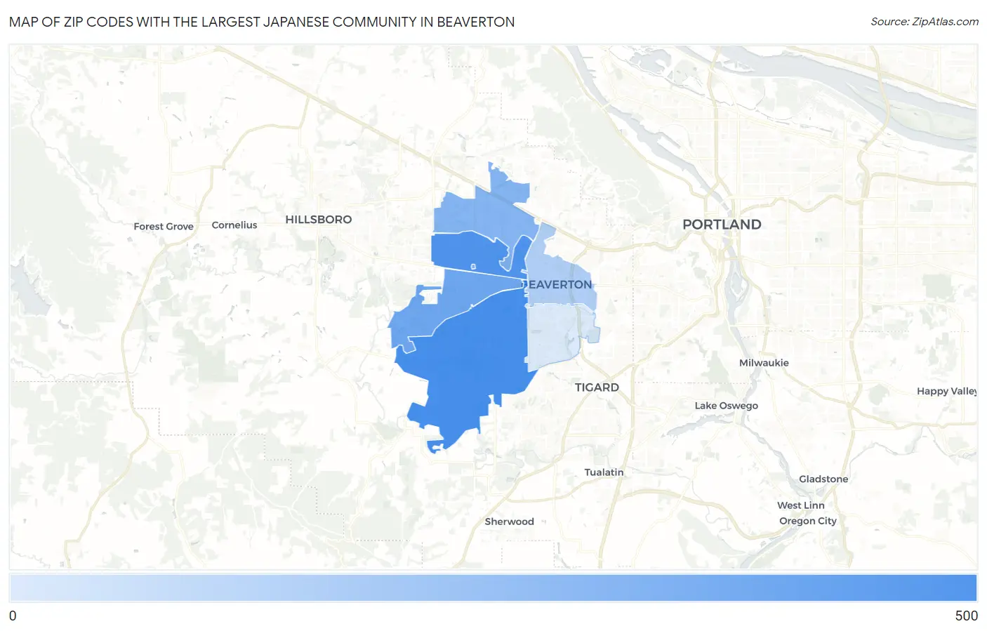 Zip Codes with the Largest Japanese Community in Beaverton Map