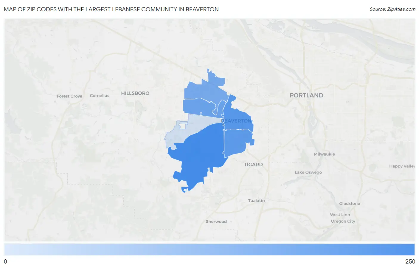 Zip Codes with the Largest Lebanese Community in Beaverton Map