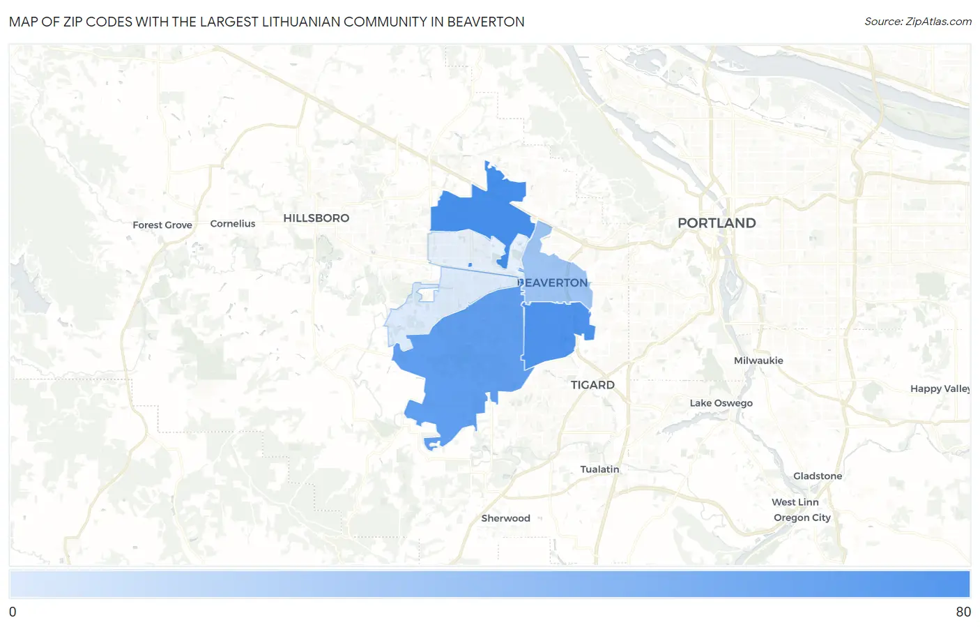 Zip Codes with the Largest Lithuanian Community in Beaverton Map