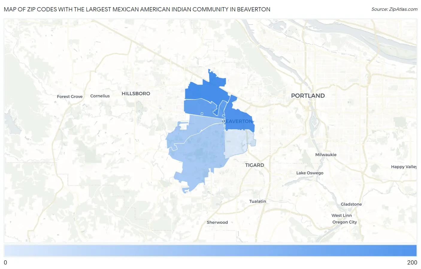 Zip Codes with the Largest Mexican American Indian Community in Beaverton Map