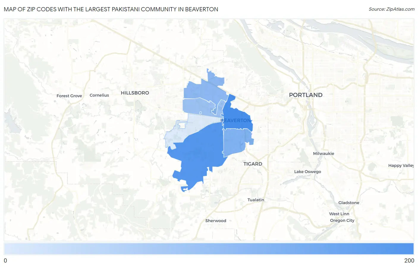 Zip Codes with the Largest Pakistani Community in Beaverton Map