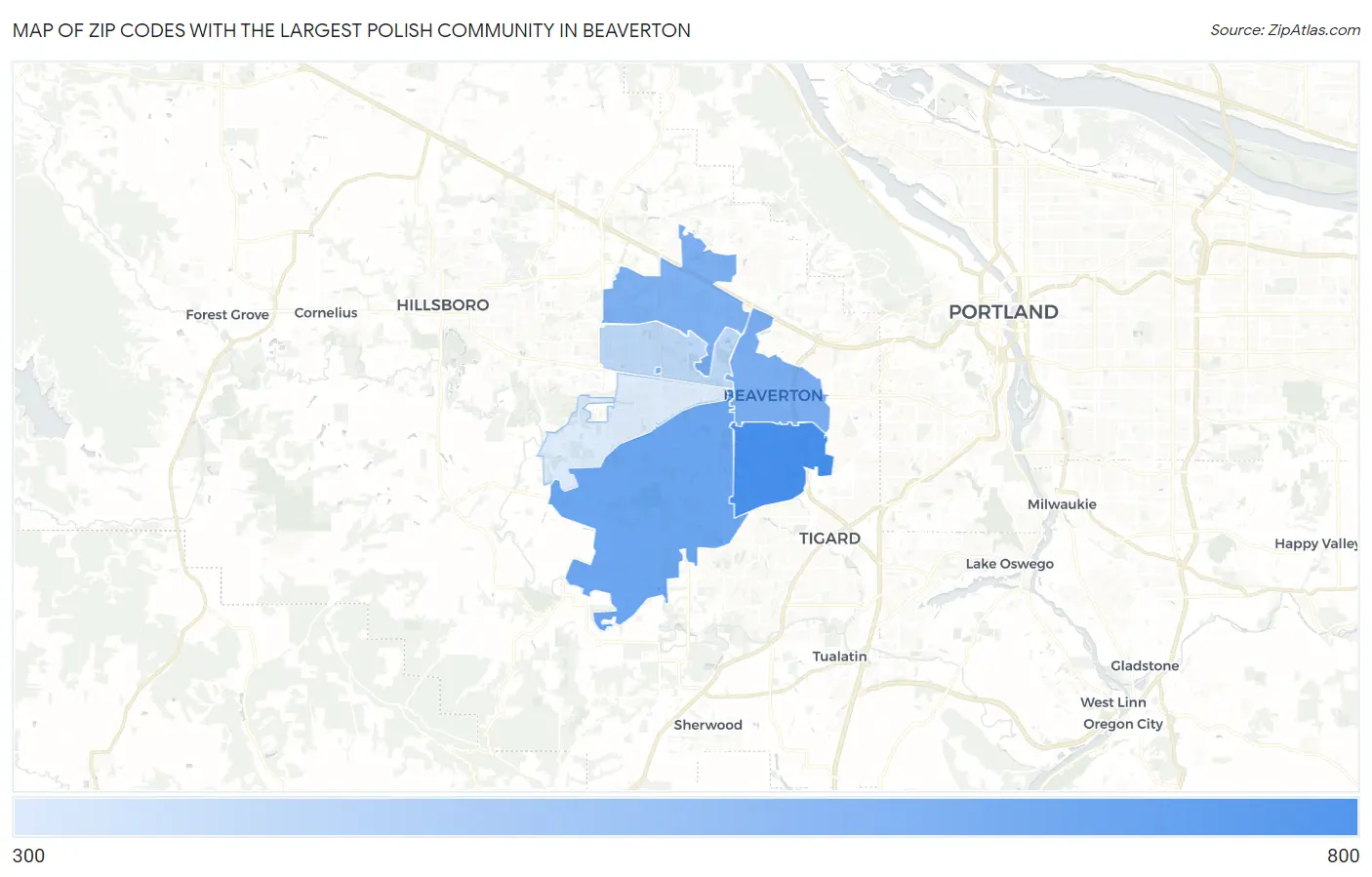 Zip Codes with the Largest Polish Community in Beaverton Map