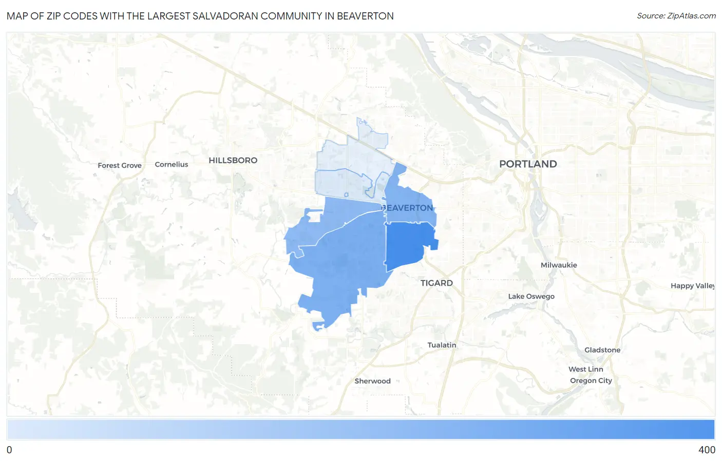 Zip Codes with the Largest Salvadoran Community in Beaverton Map